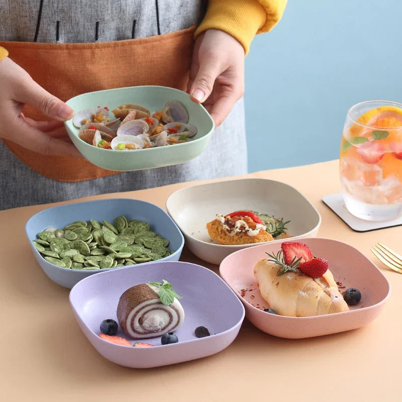 Multicolor plastic snack dish set with storage box