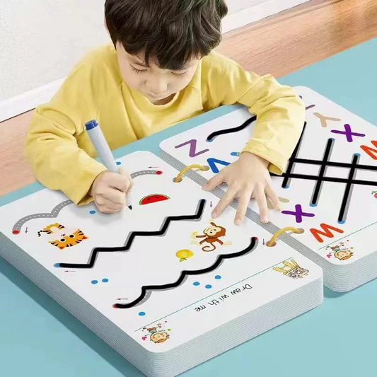 64-Page Reusable Tracing Workbook for Kids – 2 Markers & Attached Duster