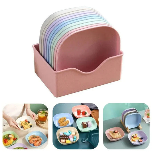 Multicolor plastic snack dish set with storage box