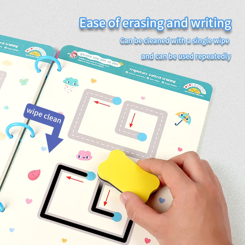 64-Page Reusable Tracing Workbook for Kids – 2 Markers & Attached Duster